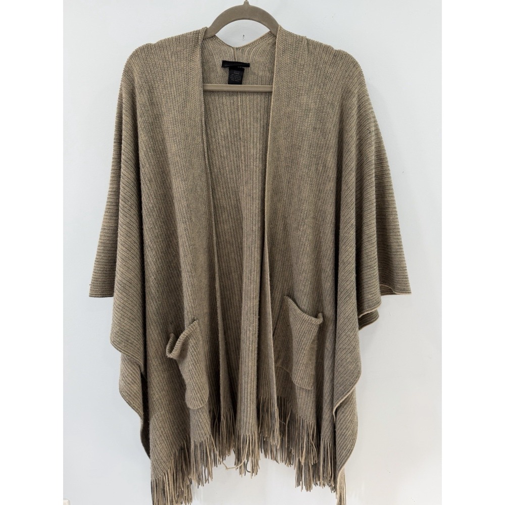 Steve Madden Taupe Knit Shawl Cardigan Fringe Open OSFA Hippie Fairy Grunge
